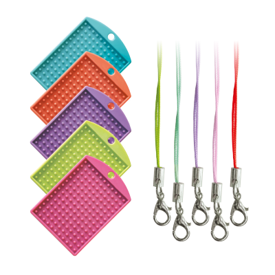 set van 5 niet-transparante sleutelhangers felle kleuren+ cords