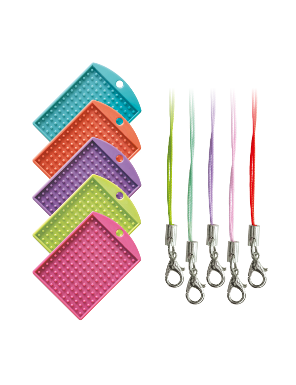 set van 5 niet-transparante sleutelhangers felle kleuren+ cords