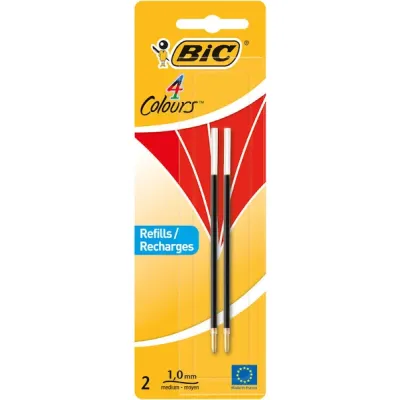 Navulling voor vierkleurenbalpen BIC rood (2 stuks)