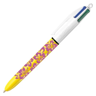 Bic 4-kleurenbalpen velours geel + roze