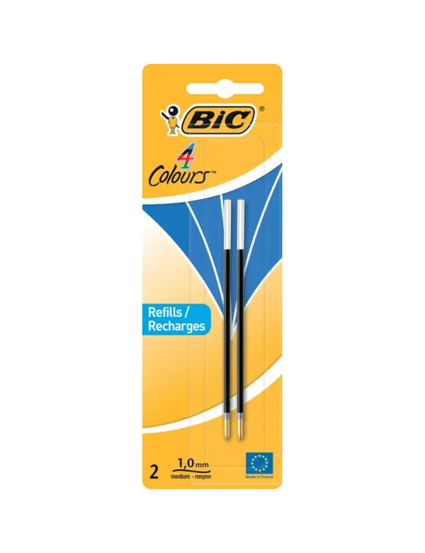 Navulling voor vierkleurenbalpen BIC blauw (2 stuks)