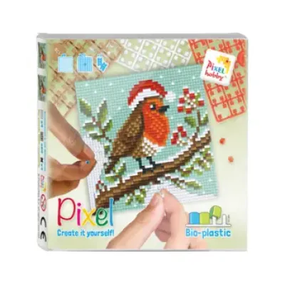 set 4 kleine basisplaten kerst: roodborstje