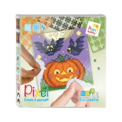 set 4 kleine basisplaten halloween: pompoen met vleermuizen