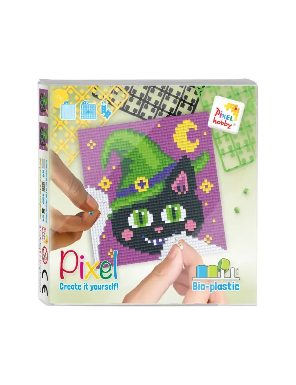 set 4 kleine basisplaten halloween: creepy kat