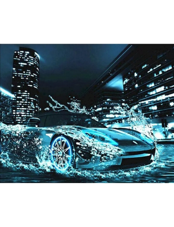 Painting by numbers: blue car by night