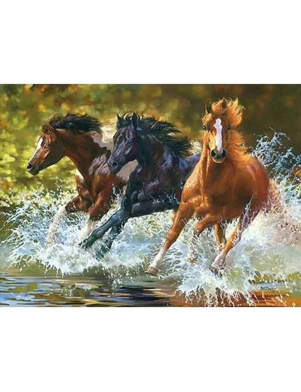 Painting by numbers: Paarden in rivier